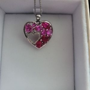 Pink crystal double heart necklace